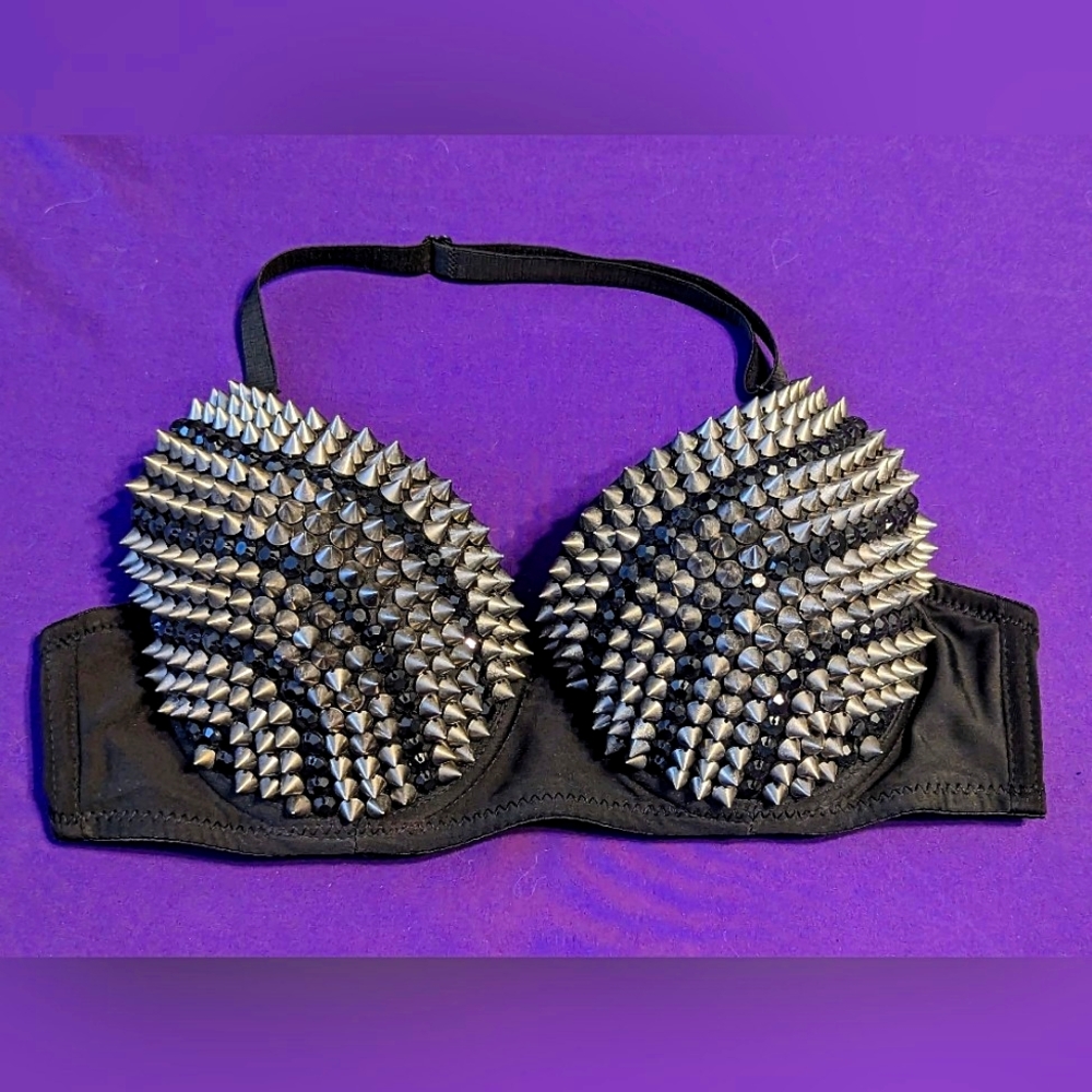 Silver/Black Spiked Halter Bra Top